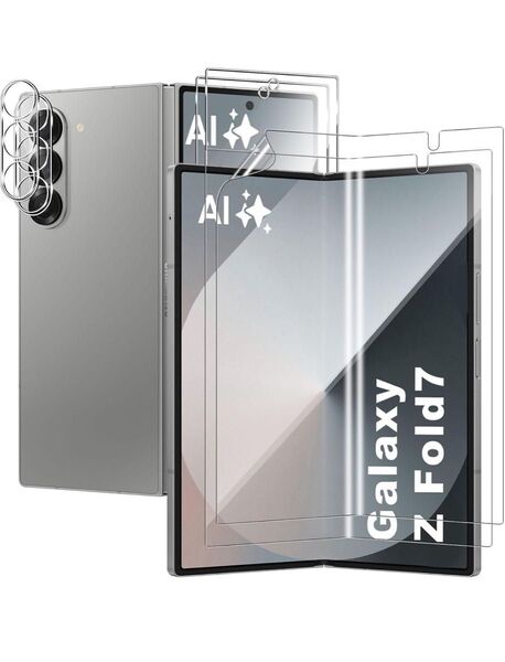 6枚入り】For Galaxy Z Fold7 ガラスフィルム(2枚)+背面スクリーンフィルム(2枚)+カメラ保護(2枚)指紋防止