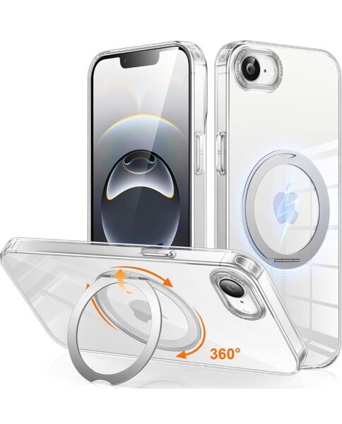 iPhone 16e 用 ケース Magsafe対応 ワイヤレス充電 360°回転スタンド 縦横両対応 スマホケース