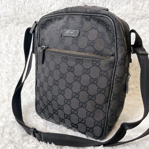 GUCCI ショルダーバッグ グッチ y2k GG柄 ブラック ポシェット 20047 黒 キャンバス