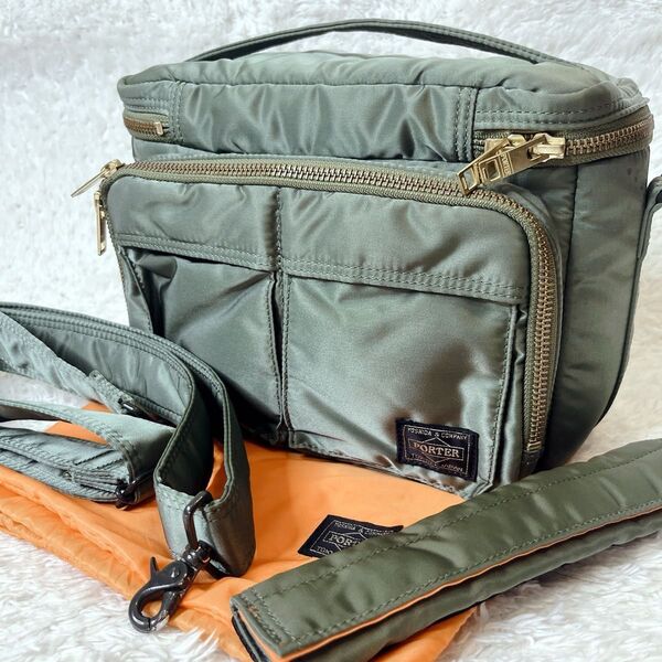 極美品 ポーター タンカー カメラバッグ PORTER TANKER 2way ショルダーバッグ セージグリーン カーキ 一眼