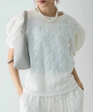 ★ Frene フラーネ 同型 フラワージャガード パフスリーブ トップス 白