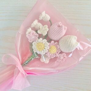 枯れない花 毛糸の花束 パステルカラー ホワイト ピンク