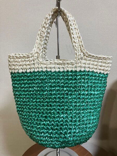 ハンドメイド スズランテープグリーン ホワイト バイカラーバッグ