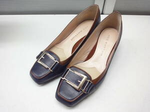  including carriage * high quality. made in Japan *NEO RHYTHM/ Neo rhythm #23.0cm# square tu buckle pumps 0354# navy / Brown ##20705MK33_1