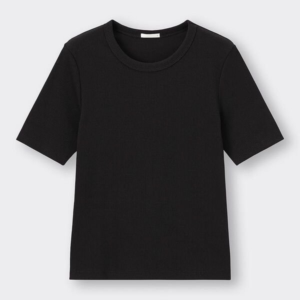 GU ジーユー リブT 半袖Tシャツ ブラック 半袖 Tシャツ 黒 L