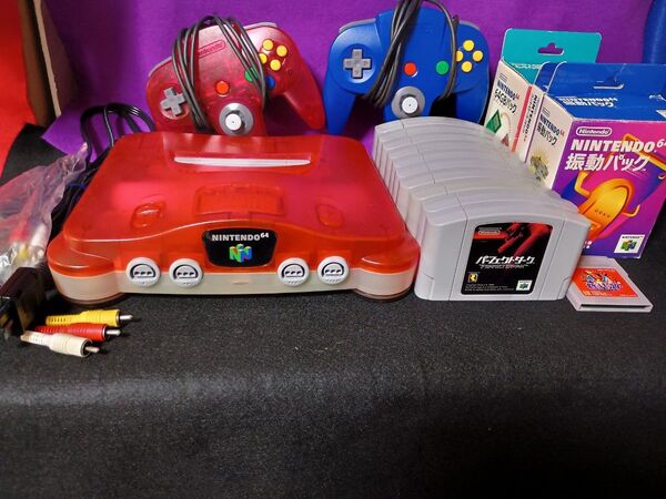 任天堂 NINTENDO64 ニンテンドー64 クリア・レッド本体一式 拡張パック付き ソフト動作確認済みゲームボーイポケモン赤