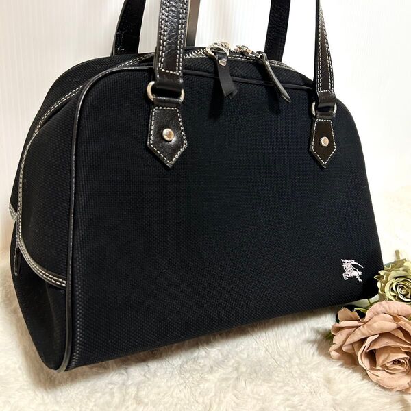 バーバリーブルーレーベル ミニボストンバッグ ホースロゴ刺繍 ハンドバッグ 黒 ブラック ハンドバッグ 肩掛け BURBERRY