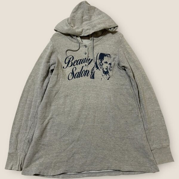 HYSTERIC GLAMOUR ヒスガール プリント パーカー フリー グレー フーディー プルオーバー スウェット レディース
