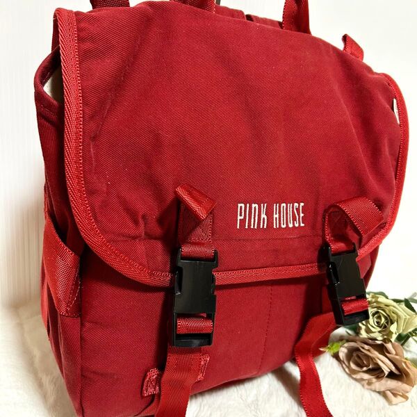 PINK HOUSE ピンクハウス リュックサック キャンバス レッド 赤 鞄 メッセンジャーバッグ キッズ レディース リュック