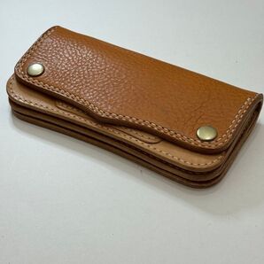 ハンドメイド 革財布 キャメル