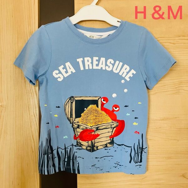H&M カニ 半袖Tシャツ スパンコール トップス 男の子 キッズ 魚 かに 100cm