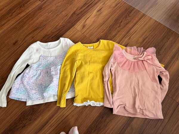 女の子 長袖トップス 3枚セット 100〜110cm ピンク パープル イエロー