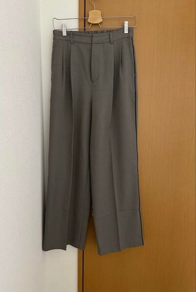 グローバルワーク グレー ワイドパンツ フロントジッパー付き