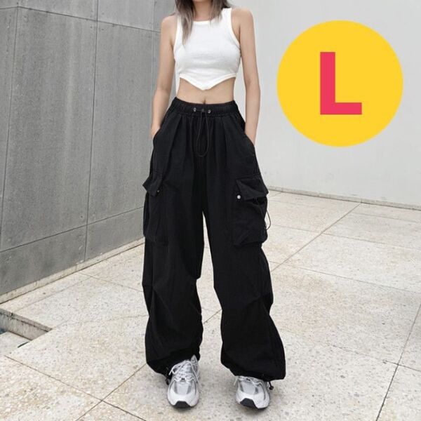 カーゴパンツ ワークパンツ 薄手 L ダンス メンズ レディース 韓国 黒