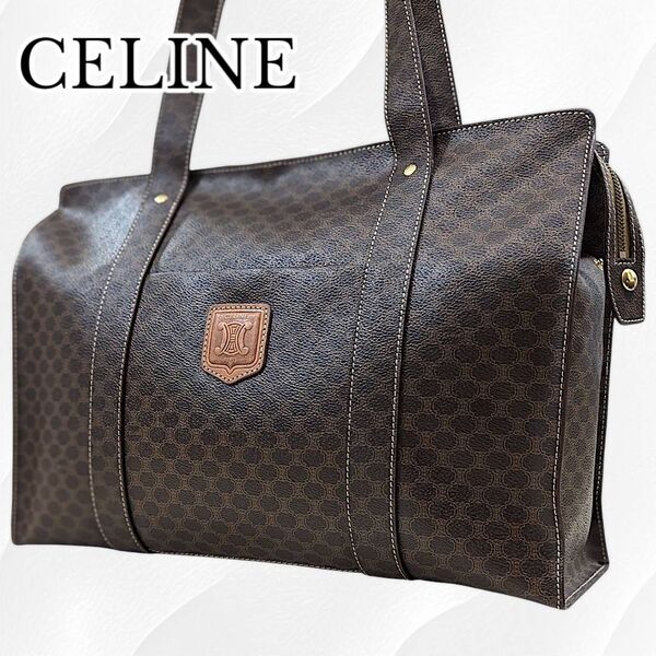【極美品】CELINE セリーヌ トートバッグ マカダム柄 オールドセリーヌ ゴールド金具 レザー PVC A4収納可