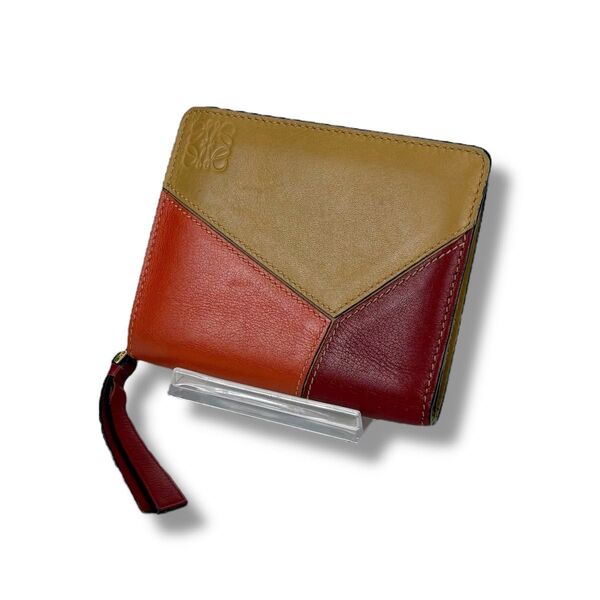 ロエベ LOEWE パズル コンパクトジップウォレット 二つ折り財布 レザー ラウンドファスナー ラウンドジップ バイカラー