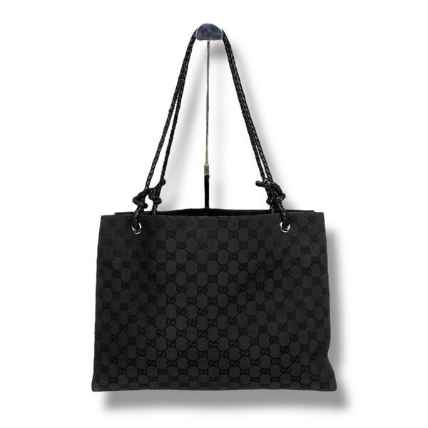 グッチ GUCCI GGキャンバス トートバッグ 編み込み レザー ブラック 肩掛け ショルダーバッグ ビジネスバッグ