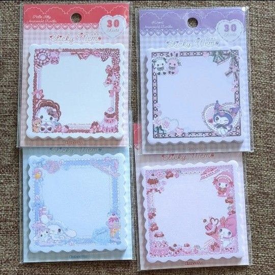 サンリオ キティちゃん クロミ マイメロディ シナモロール 付箋 ふせん 4個セット メモ帳 メモ レターセット 飴ノ森ふみか