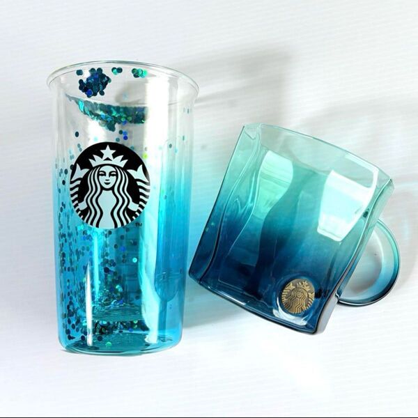 スターバックス 耐熱グラスマグメダルデュアルブルーグラデーション ダブルウォール耐熱グラスターコイズグラデーション