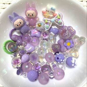 LABUBU ラブブアクリルビーズ☆ペイントビーズ 【パープル系①】