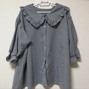 ギンガムチェックブラウス パフスリーブ