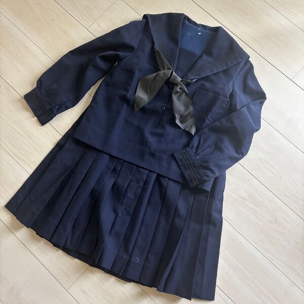 A セーラー服 スカート スカーフ 上下3点セット 冬物 黒3本線 女子 学生服 中学 高校 紺 制服