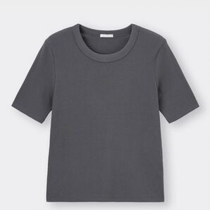 ★美品中古★GU★リブ半袖Tシャツグレー色Mサイズシンプルデザイン