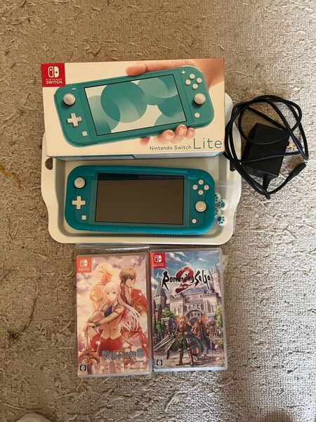 (中古品)Nintendo Switch Lite 保護ケースなど付属品付とソフト2本 乙女ゲーム「戦場の円舞曲」 &ロマサガ2R