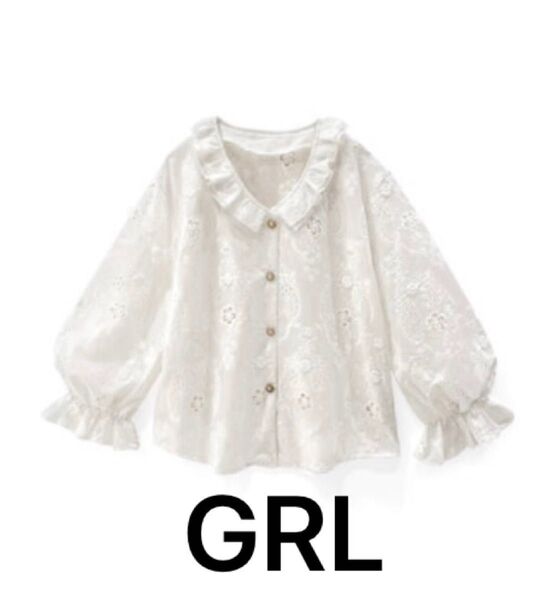 GRL グレイル ダブルフリルカラーレースブラウス トップス ブラウス シャツ 長袖 オフホワイト 白 長袖ブラウス 花柄 M