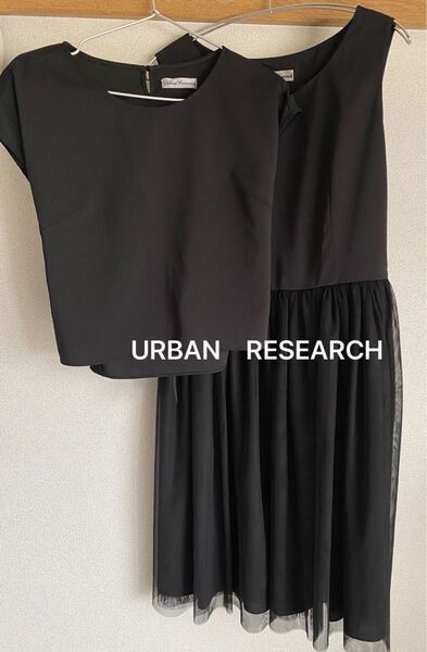 URBAN RESEARCH アーバンリサーチ異素材コンビワンピース ブラック バックリボンブラウス カットソー
