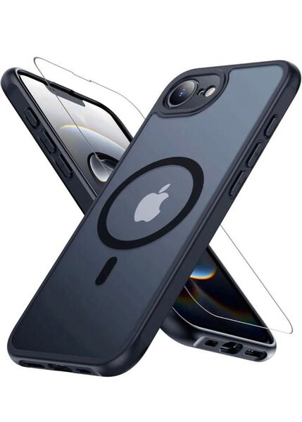 iPhone 16eケース磁気充電ガラスフイルム付き 半透明 マット感 アイフォン16eフィルムアイホン16E用 マグネット搭載