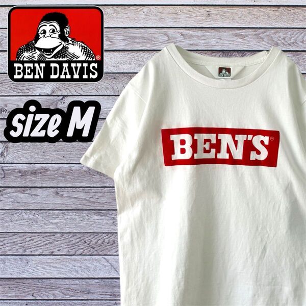 BEN DAVIS ロゴ Tシャツ ホワイト 白Tシャツ 赤 白 半袖Tシャツ クルーネック