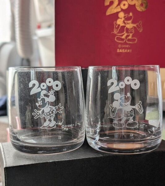 ミッキーマウス生誕70周年記念 2000年 ペアグラス 2個セット SASAKI GLASS ディズニー クリア 未使用