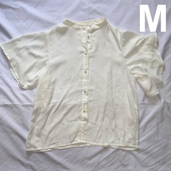 ブラウス シャツ 半袖 白 ホワイト M レディース トップス ブラウス シャツ 半袖 夏 M 白 アイボリー
