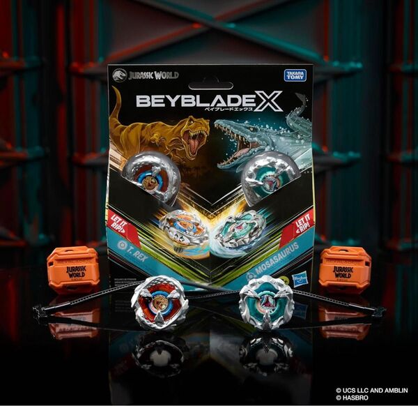 新品未開封 ハズブロ版 ベイブレードXジュラシックワールドコラボ T.REX1-80GB 、MOSAURUS9-60U