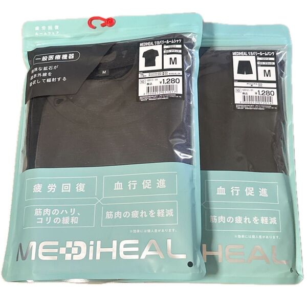 【ブラックMサイズ上下セット】ワークマン メディヒール リカバリールームシャツ リカバリールームパンツ MEDIHEAL 半袖