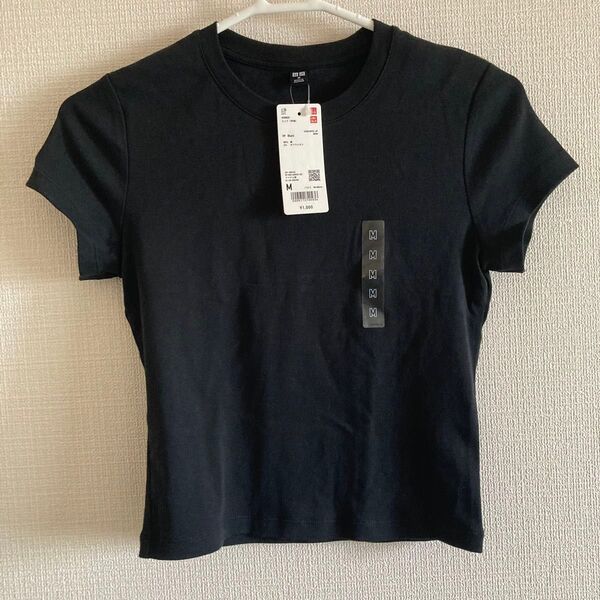 【新品】タグ付き ユニクロ ミニT シャツ 黒 ブラック Tシャツ 半袖 トップス M レディース