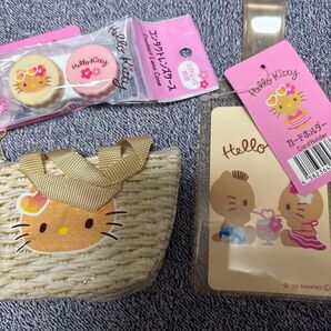 【3点セット】 日焼けキティ マイクロバッグチャーム コンタクトレンズケースカードホルダー セリア seria