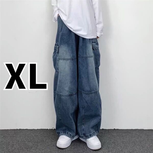 デニム パンツ ジーパン XL ワイドパンツ シンプル 男女兼用 ストリート ユニセックス カジュアル オールシーズン インディゴ