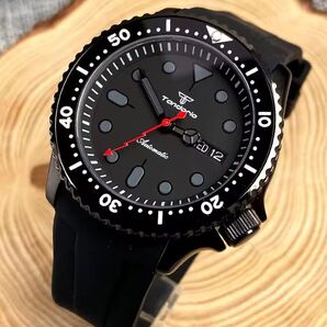 【新品未使用】ダイバー自動巻き 腕時計ブラックラバーベルト防水ビジネスウォッチ機械式