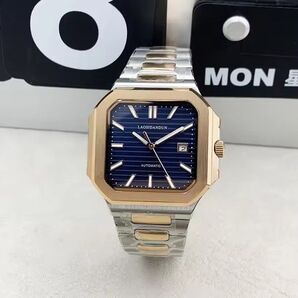 【新品未使用】 自動巻き 腕時計シルバーゴールドネイビービジネスウォッチ防水サファイアガラス機械式