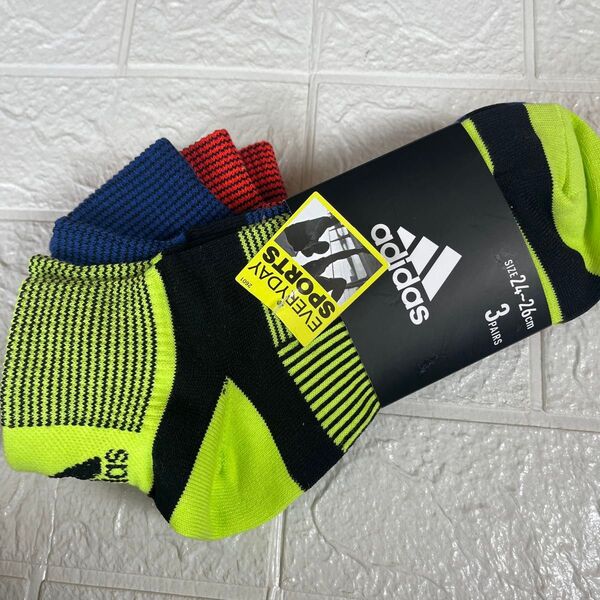 adidas スポーツソックス 3足セット 24〜26cm イエロー系