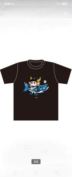 日ハム、しゃけまる×オリックス、バファローブル、コラボキャラクターTシャツ M Tシャツ 黒 ブラック Tシャツ