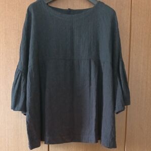ブラウス トップス 7分袖 フレア ゆったり シンプル ブラック