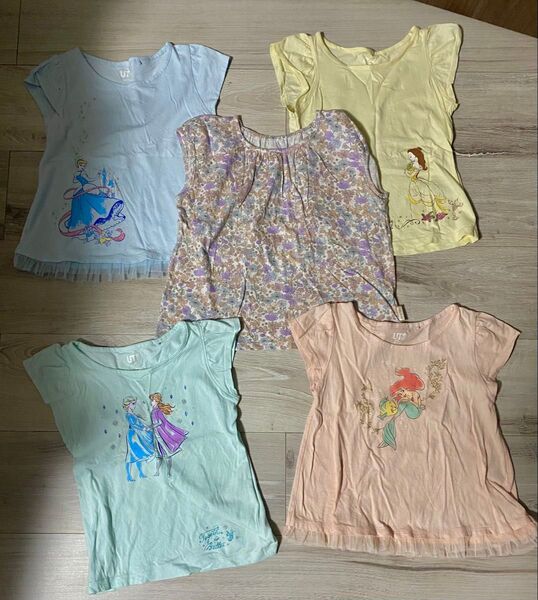 100 ユニクロ UT 女の子 ディズニー 半袖 Tシャツ プリンセス アリエル アナ雪 エルサ シンデレラ ベル ポールジョー