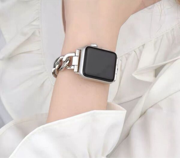 【早い者勝ち!激安サマーセール中】 アップルウォッチベルト 42mm 44mm 45mm シルバー オンオフ オシャレ 高級感