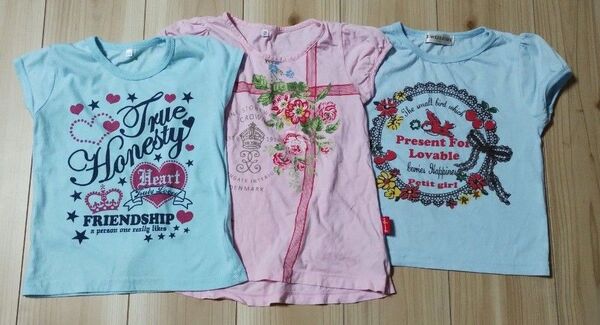 女の子 Tシャツ 3枚セット 110cm ピンク 水色 まとめ売り