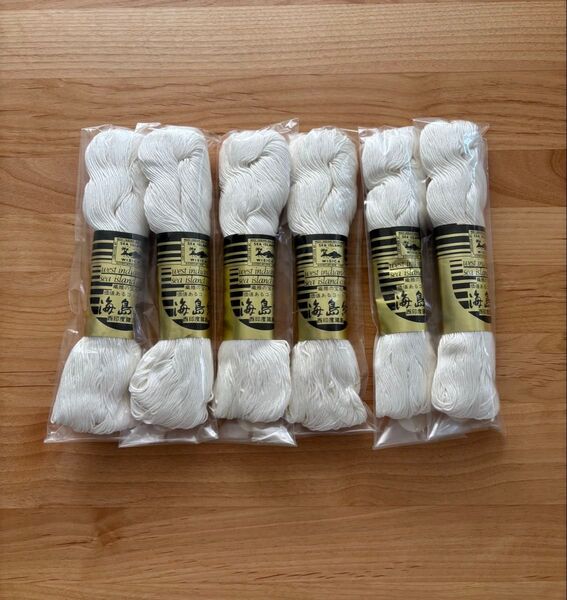 海島綿レース糸 綿100%ホワイトコットン糸(白)高級糸・繊維の宝石価値のあるコットン・ダイヤモンド毛糸・刺し子糸6個セット