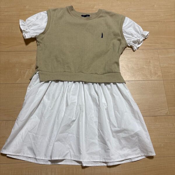 EASTBOY イーストボーイ ワンピース 130 シャツワンピ 女の子 重ね着ワンピ 半袖 キッズ