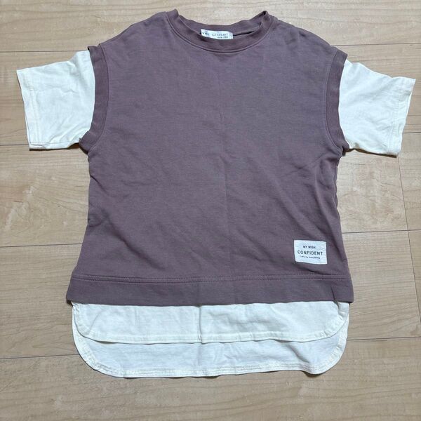 ever closet 重ね着風 Tシャツ チュニック 130 女の子 カットソー 半袖Tシャツ